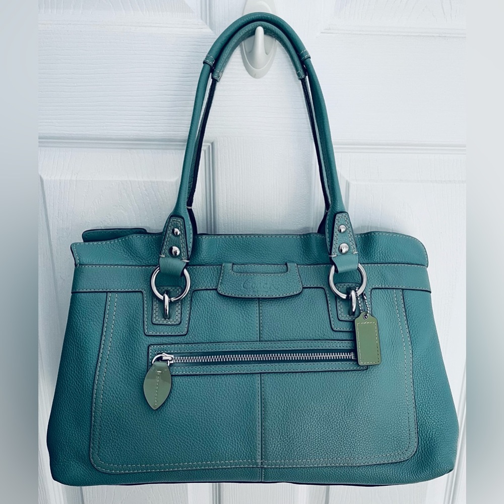 Coach Teal Shoulder Bag With Scalloped Trim EUC